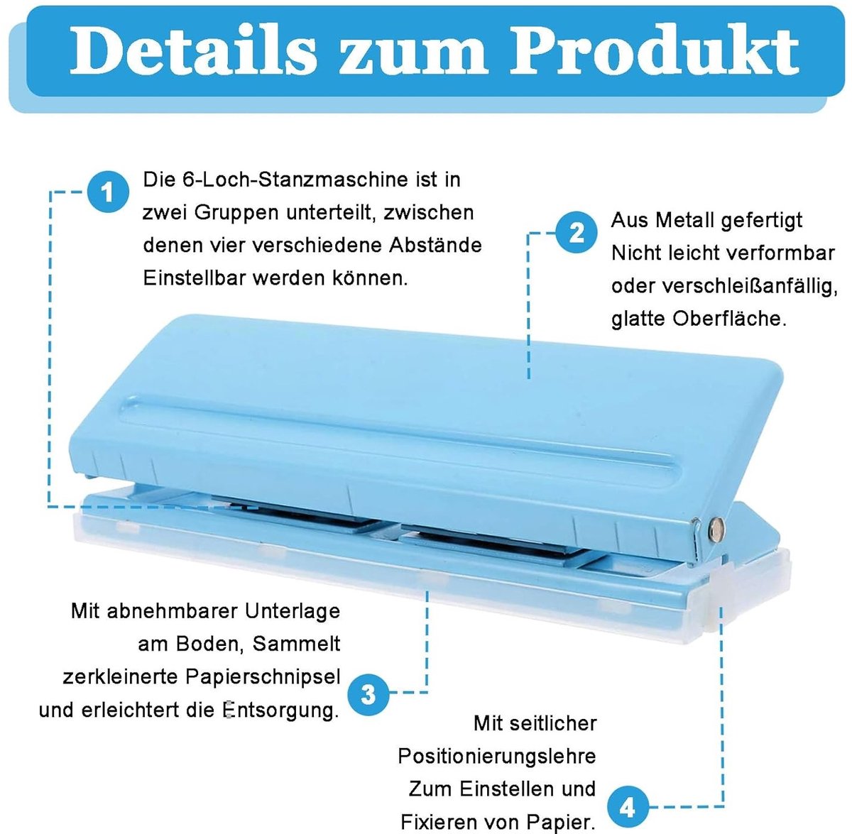 6-Hole Paper Punch voor A3 A4 A5 - Metalen Gatenperforator met 6 Bladen Capaciteit voor DIY Projecten en Kantoorgebruik
