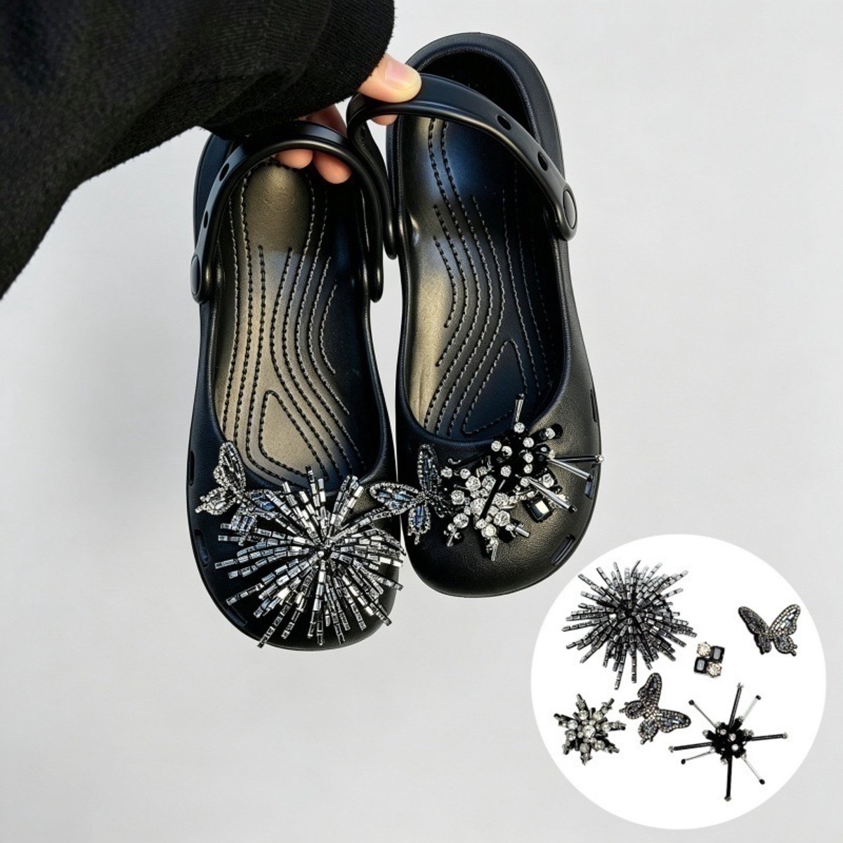 Schoenaccessoires-geschikt voor crocs charms- geschikt voor crocs pins- geschikt voor crocs Accessoires- geschikt voor Crocs Jibbitz-CJ-391 Nachtsterrenflits Zwarte Vlieg