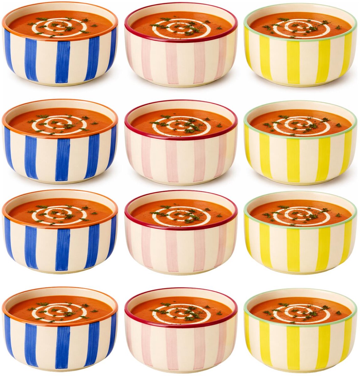 Home deco factory Soepkommen Dolce vita - 12x - blauw/roze/geel - keramiek - D14 cm