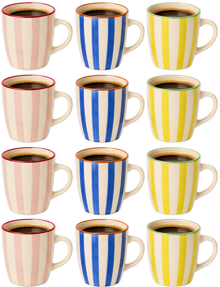 Home deco factory mokken Dolce Vita - 12x - blauw/roze/geel - keramiek - 30cl