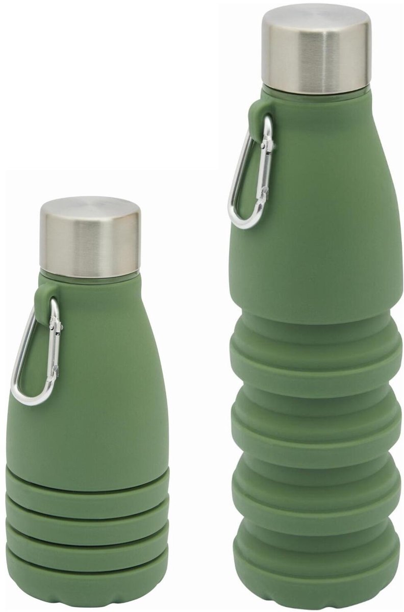 Trendoz Opvouwbare drinkfles - 2x - waterfles - groen - kunststof - 550 ml - schroefdop - ophanghaak - 8 cm