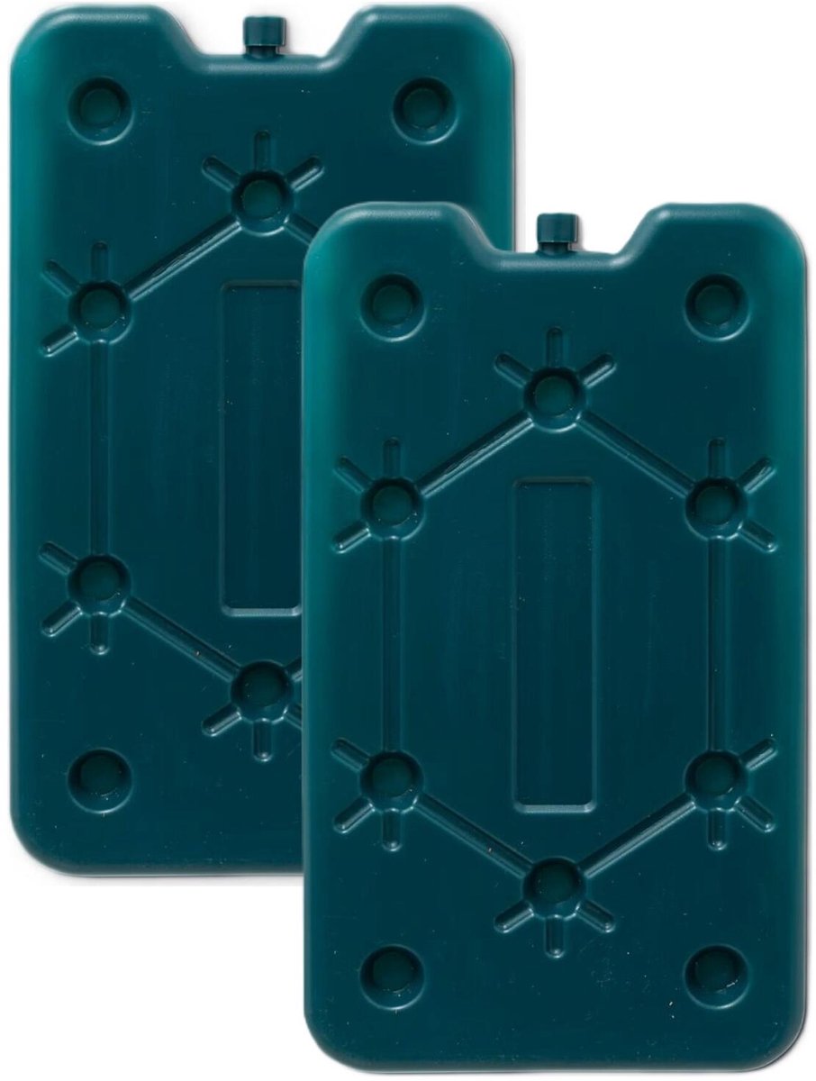 Platten koelelementen - 2x - petrol blauw - polyethyleen - 400 gram - L25 x B14 x H1,5 cm