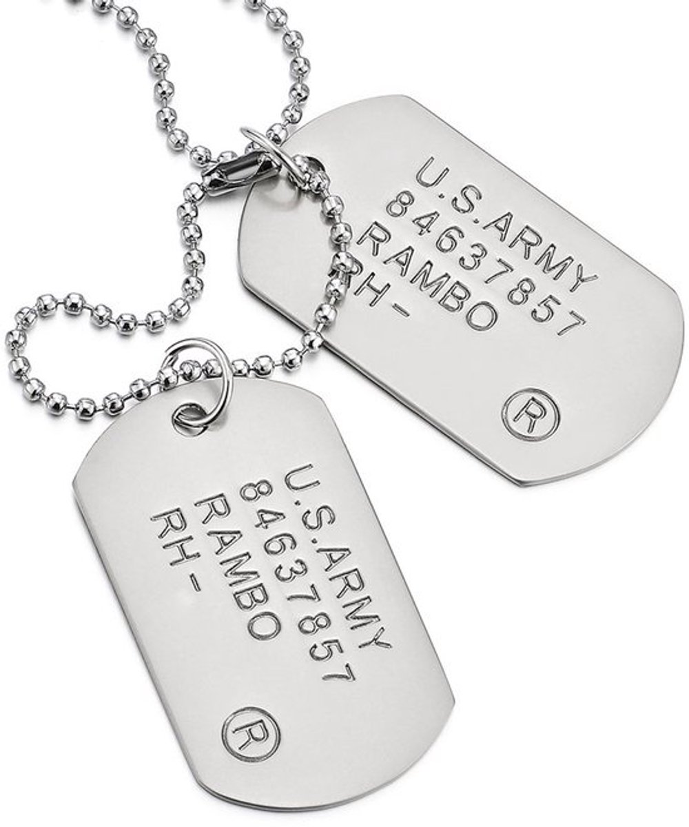 Classic Twee Delige Militaire Dog Tag Hanger Ketting voor Mannen met 70 cm Bal Ketting