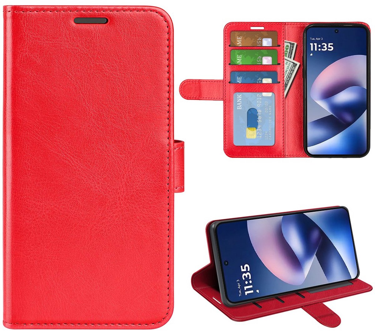 MobyDefend Hoesje - Geschikt voor Motorola Moto G37 / G47 - Wallet Book Case (Sluiting Achterkant) - Rood