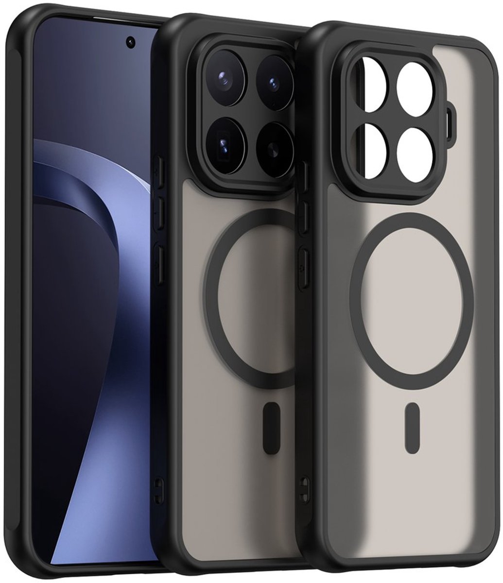 MobyDefend Hoesje - Geschikt voor Xiaomi 17T Pro - Case Geschikt voor MagSafe - Mat Transparant Met Gekleurde Rand - Zwart