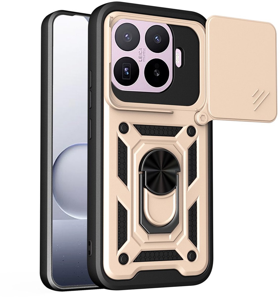 MobyDefend Hoesje - Geschikt voor Xiaomi 17T Pro - Pantsercase Met Draaibare Ring - Goud