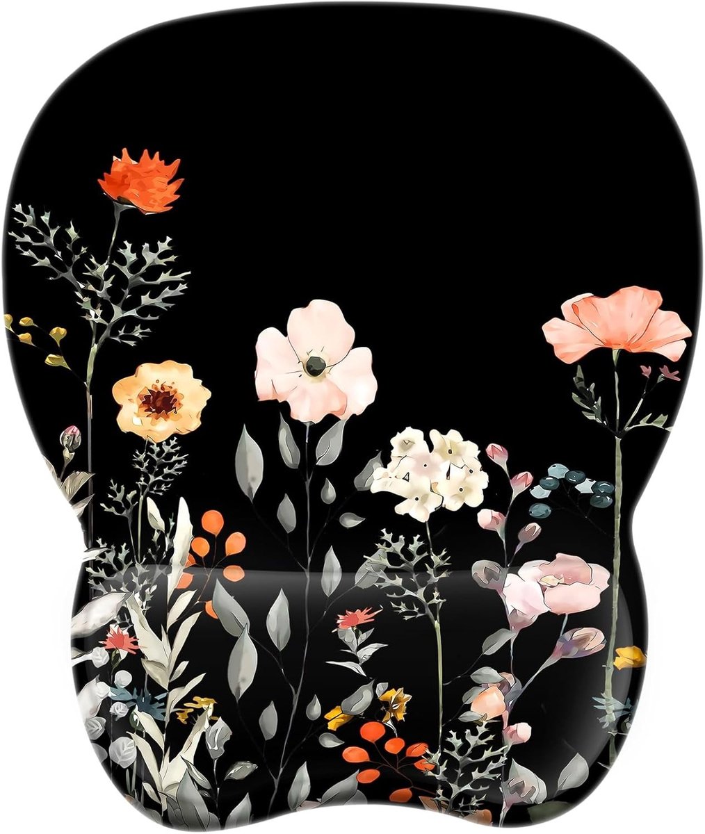 Ergonomische Muismat met Polssteun van Geheugenfoam, Antislip Ondergrond, Ultra Dun en Slijtvast voor Kantoor en Reizen, Perfecte Accessoire voor PC en Laptop met Bloemenprint