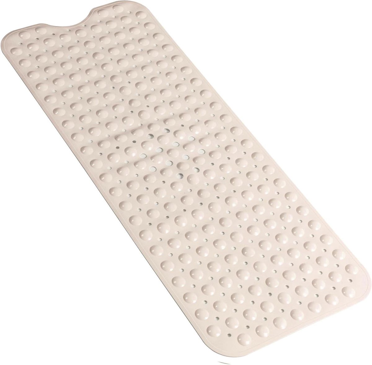 Extra lange antislip badmat 95 x 40 cm - Machinewasbare badkamer mat met zuignappen en afvoergaten - Beige