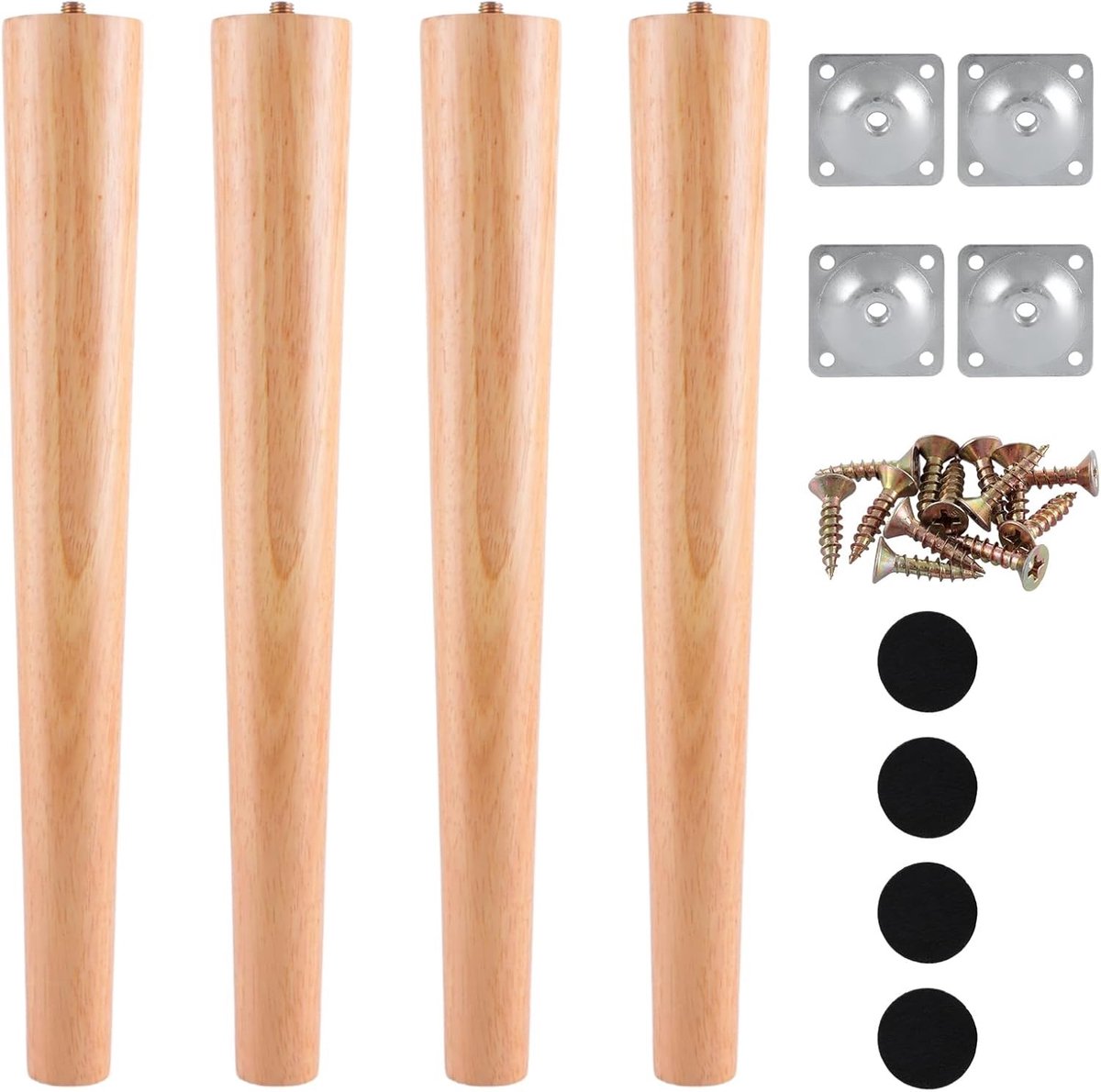 4 Stuks Houten Meubelpoten 40 cm - Ronde Eiken Houten Poten voor Meubels, Vervanging voor Tafels, Banken en TV-kasten