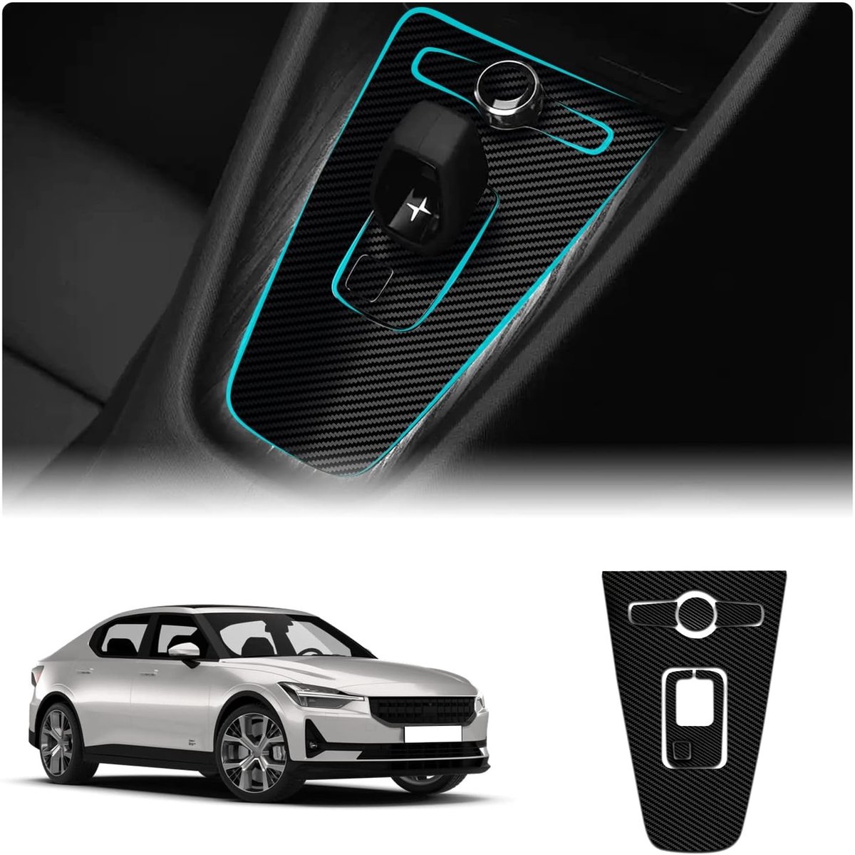 Automatische Versnellingspook Sticker Beschermfolie Set voor Polestar 2 2022+, Krasbestendig en Zelfklevend Auto Accessoire
