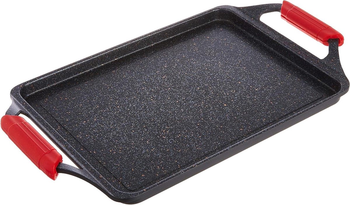 Gegoten Aluminium Braadpan Grillplaat Pan Gelijkmatig Koken PFOA-vrije Antiaanbaklaag 43 x 25 cm Zwart