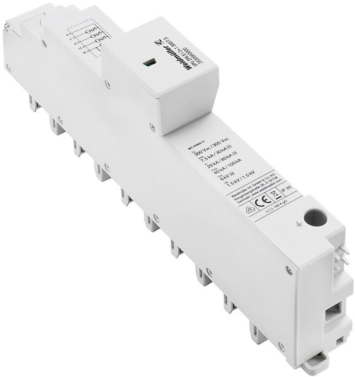 Weidmüller VPU ZPA S I 3+1 300/7,5 overspanningsafleider, laagspanning, lekstroomvrij, 2830960000