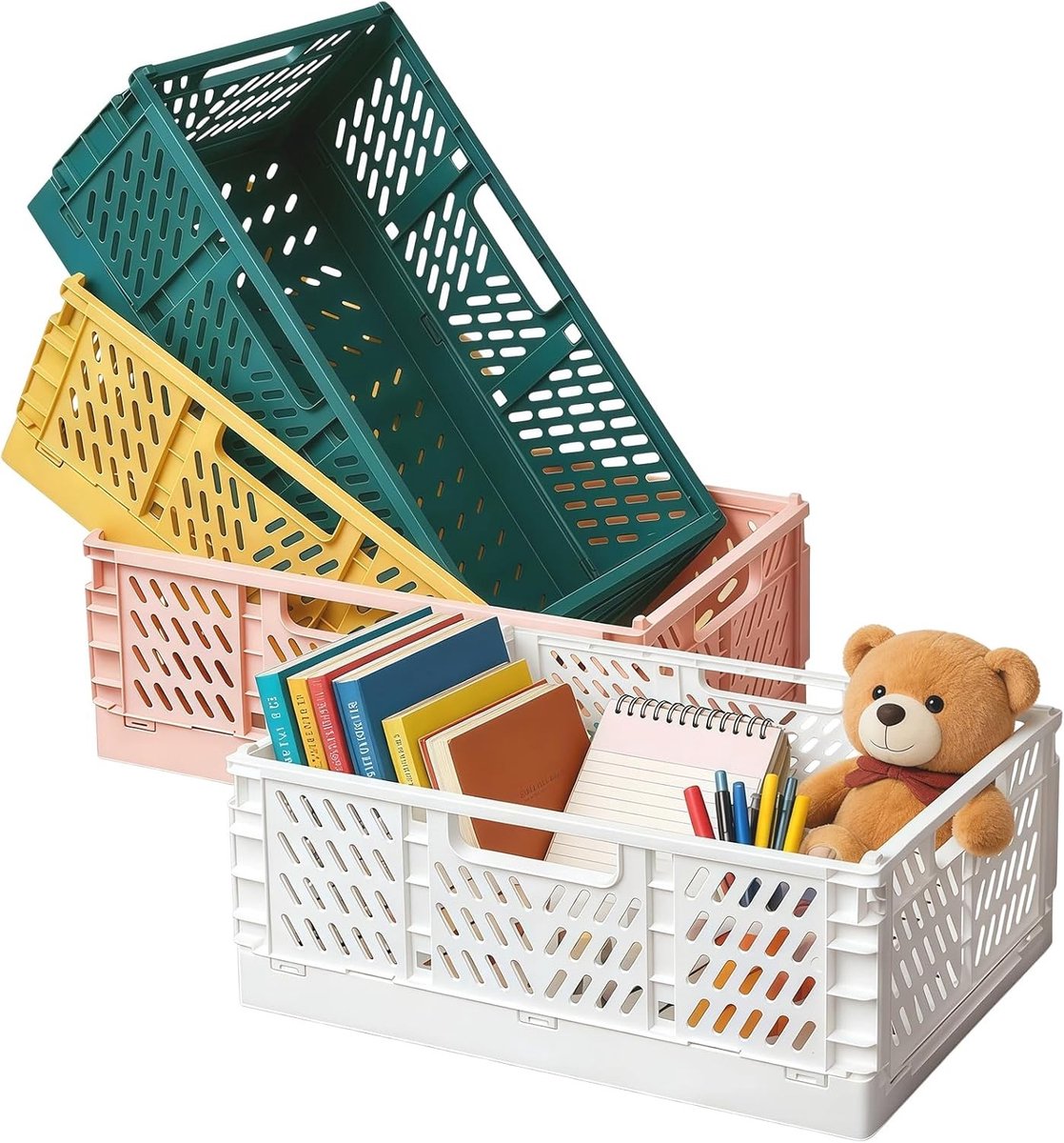Vouwbare Plastic Opbergdozen met Handvat voor Keuken en Slaapkamer - Kleurig en Stapelbaar (22×14.7×9.5cm) - Ideaal voor Organisatie en Ruimtebesparing