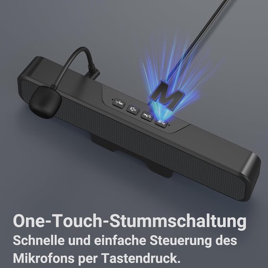 Pc-luidspreker - USB-monitor speaker met microfoon, stereo & bas, mute-schakelaar met één knop, plug-and-play speaker clip per 0,1-1,1 inch pc-monitor, desktop, laptop en Mac (zwart) — afbeelding 3