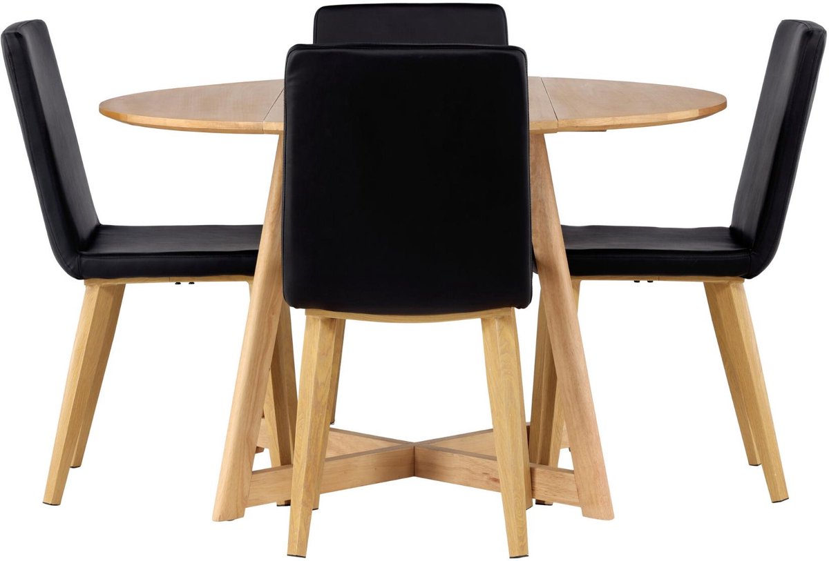 Yakidon eethoek eettafel met uitschuifbare functie bruin 4 stoelen PU kunstleer zwart.