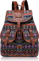 Dames Rugzak Canvas Boho Hippie – Vintage Backpack met Trekkoord – Casual Schooltas & Reistas – Dubbele Schouderbanden – 13–14 Inch Laptop - Landschappen