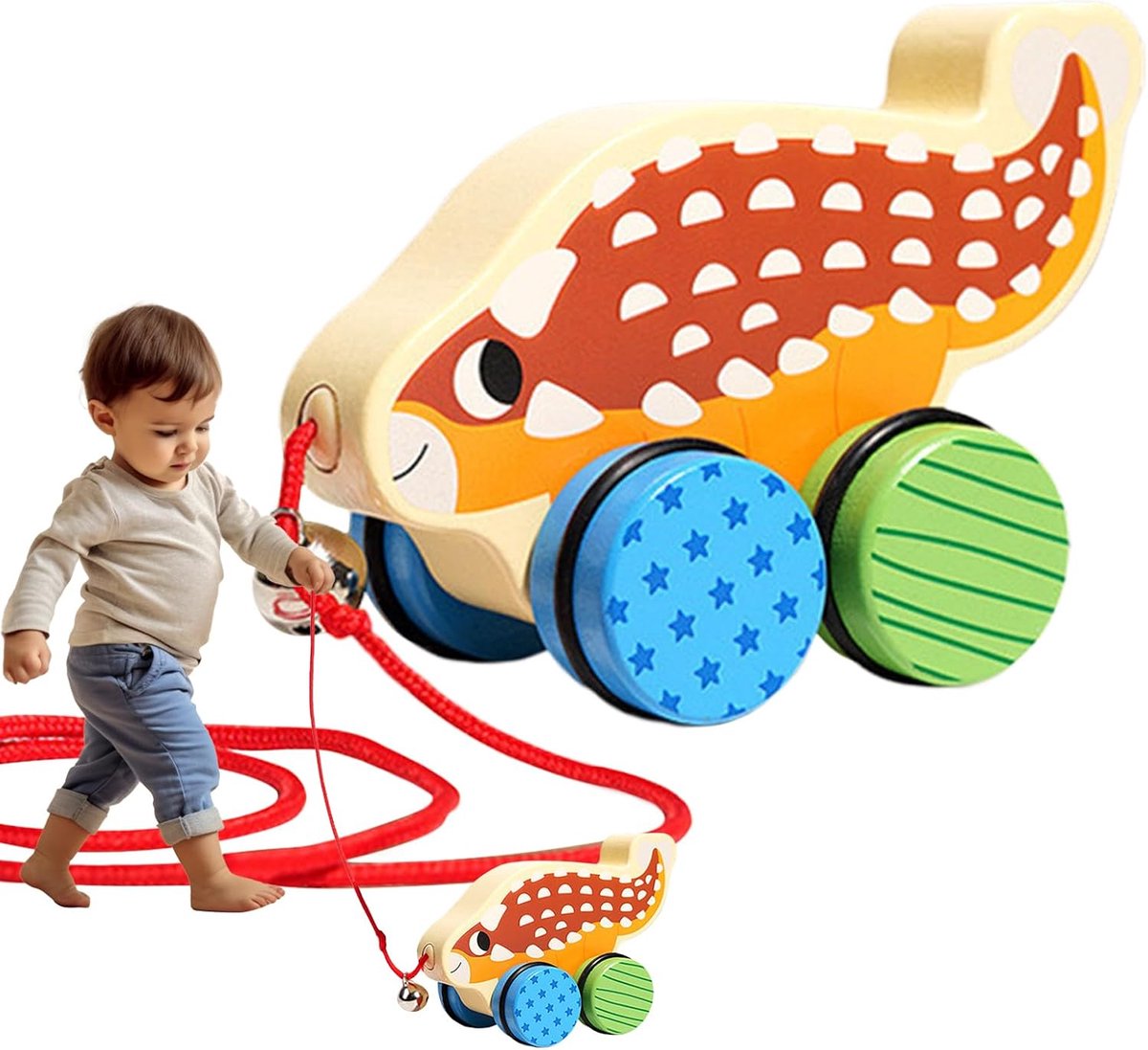 Trekspeelgoed, Cartoon Lopende Dinosaurus Autospeelgoed, Interactief Schattig Houten Duwspeelgoed, Voor Jongens En Meisjes Kinderen Binnen En Buiten Kinderopvang En Peuterspeelzaal Spelen Op