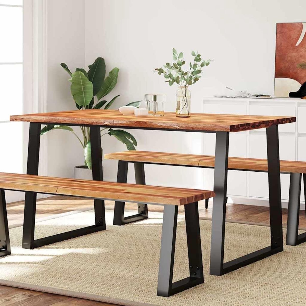 Eettafel Massief Hout - Keukentafel Eetkamer - Gezellig Tafelen - Natuurlijke Boomrand - 140x80x75 cm - Houtkleur