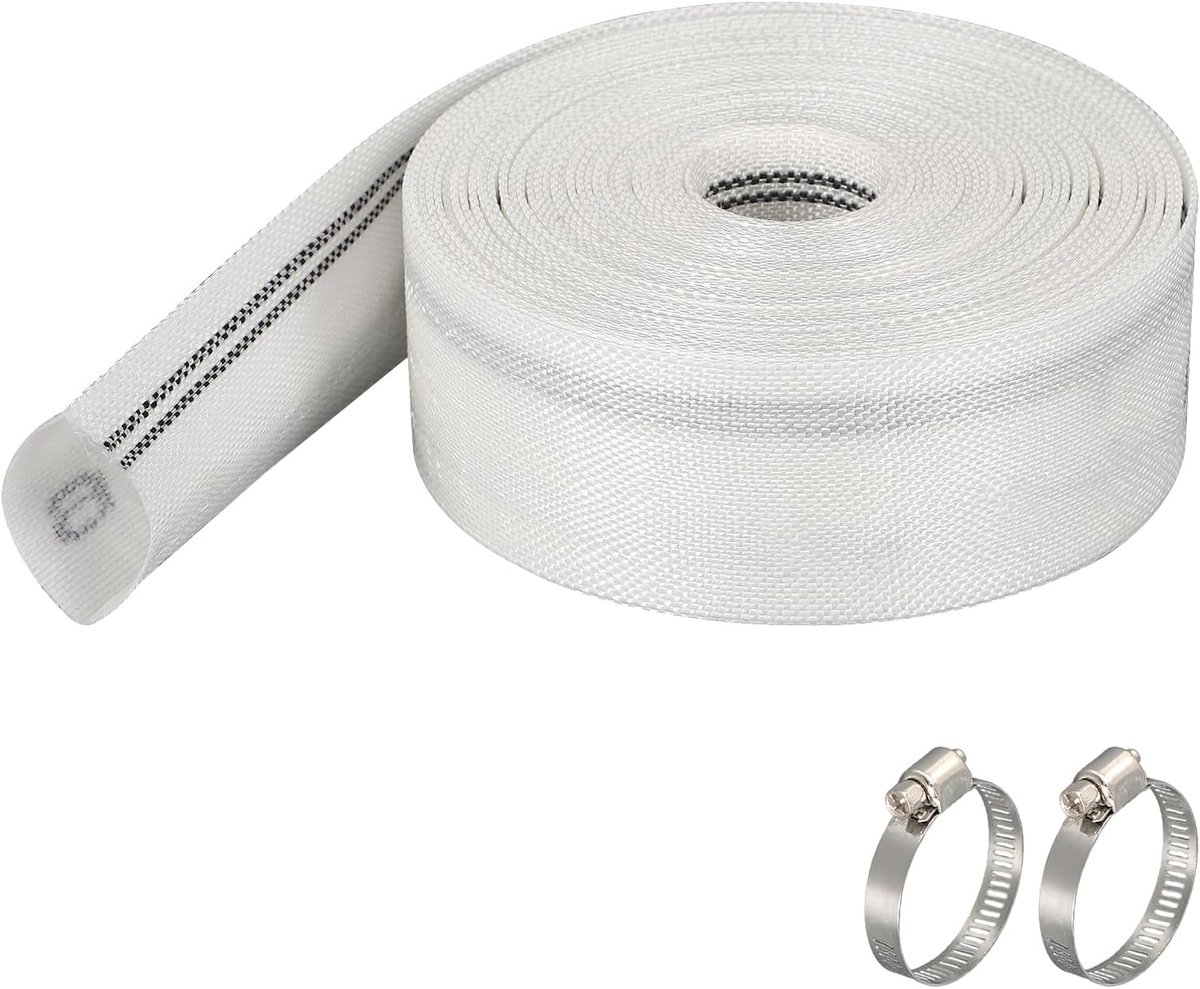 SnelShoppen - Ø 1 1/2 inch Platte Slang 10 m x 40 mm - Industriële Weefselslang, Irrigatieslang, Tuinslang met 2 Roestvrijstalen Slangklemmen - Wit, 1