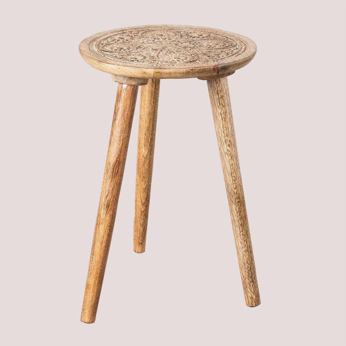 Ronde bijzettafel - Houten tafel - Woonkamer decoratie - Uniek natuurlijke tinten - 30 cm diameter - Mango hout