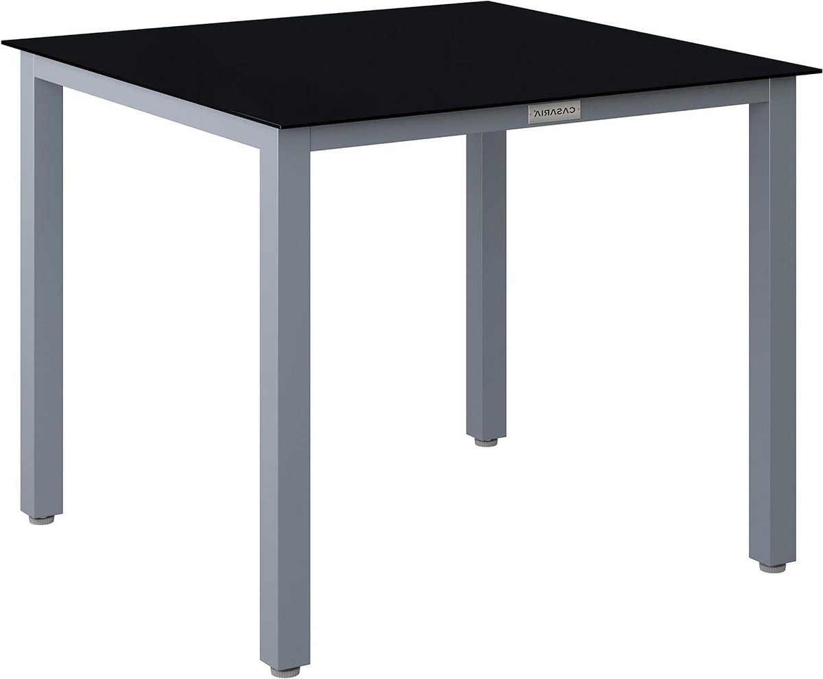 Tuintafel Aluminium - Terrastafel Balkontafel - Buiten Eten - In Hoogte Verstelbaar - 87x87x73cm - Zwart Zilver