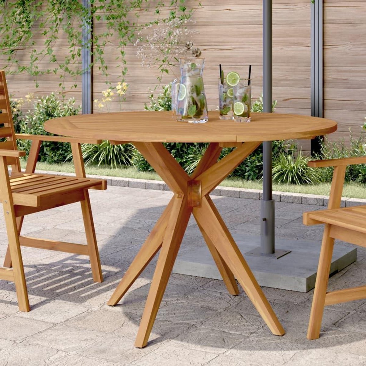 Ronde tuintafel - Buiten eettafel - Buiten dineren - Massief acaciahout - 110 x 75 cm - Houtkleur