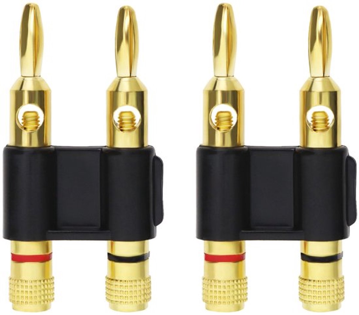 2PCS Goud Geplateerde Koper Dual Banana Plug Dubbele Rij Banana Plug Lantaarn Banana Plug voor Versterkers Luidspreker Audio Apparatuur, Zwart