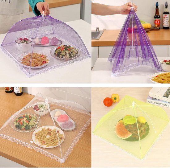 6 stuks Voedselhoezen - Vliegenbeschermer - Gekookt voedselnet - Parapluvormige gaasafdekking - Fruitinsectenafdekking - Opvouwbaar - Vierkante taarthoes - Voor barbecue, eten, fruit, buffetten, picknicks, thuisgebruik (32*15 cm - Diverse kleuren) — afbeelding 4