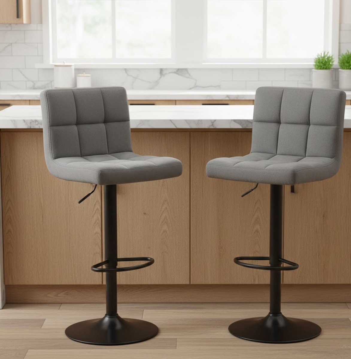 Design Barkrukken Set van 2 - Hoogteverstelbaar - 360° Draaibaar - Grijs - Novihome