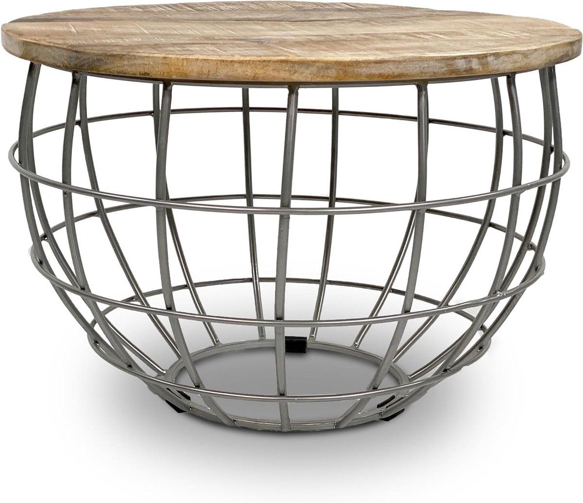Ronde salontafel - Bijzettafel hout - Woonkamer decoreren - Massief oud hout - Diameter 55 cm - Natuur