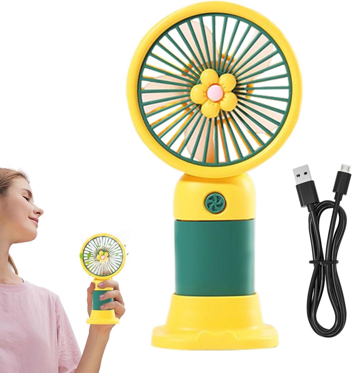 Draagbare Handventilator - Oplaadbare USB Ventilator - Persoonlijke Koeling - Stabiele Voet met Telefoonhouder