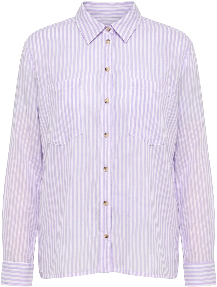 Ulla Popken - Dames - Gestreepte blouse crêpe overhemdkraag lange mouwen - Helder paars - Maat 62+