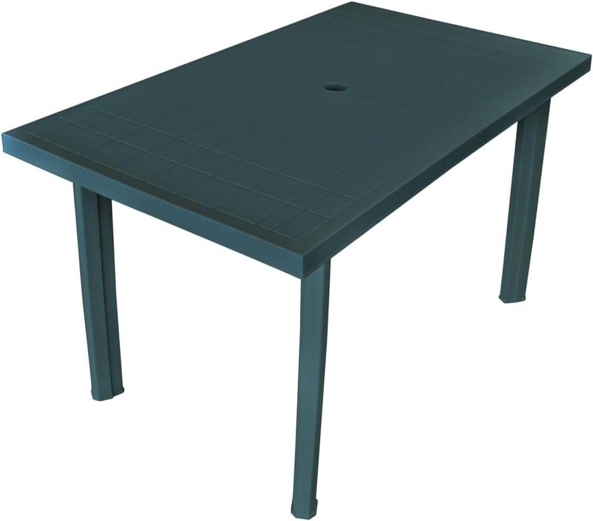 Tuintafel Kunststof - Buitentafel Outdoor - Buiten Eten - Weerbestendig Parasolgat - 126x76x72 cm - Groen