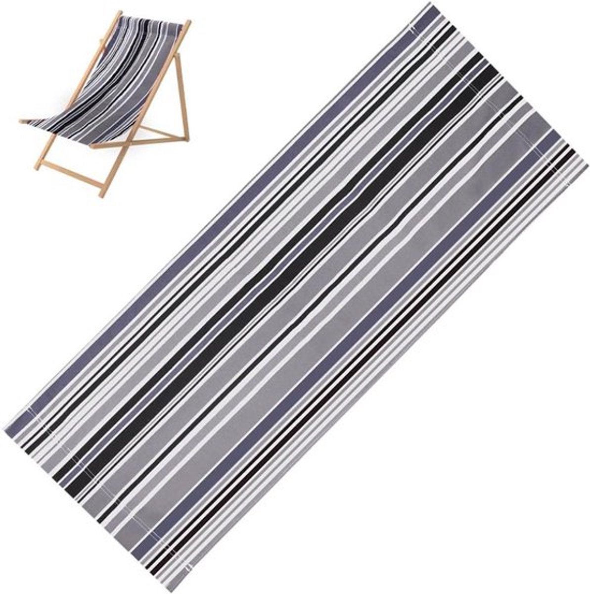 - Strandslinger - Opvouwbare ligstoel cover - Zwart grijs wit gestreept - Vervanging doek - Stof voor zonnebaden - Geschikt voor lounge stoel - Buiten - Tuin - Patio - 113 x 43 cm - Canvas