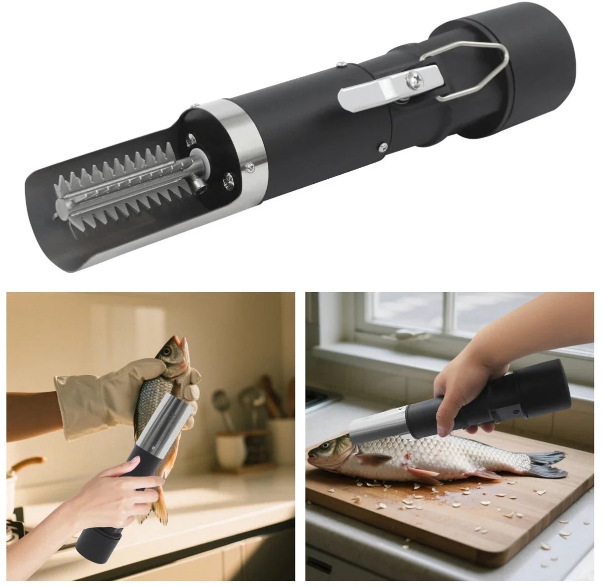 Home & Beyond® Elektrische Visontschubber met Oplaadbare Accu - Draadloze Visschubber en Schubbenverwijderaar - Zwart en Zilver - 29,5 cm