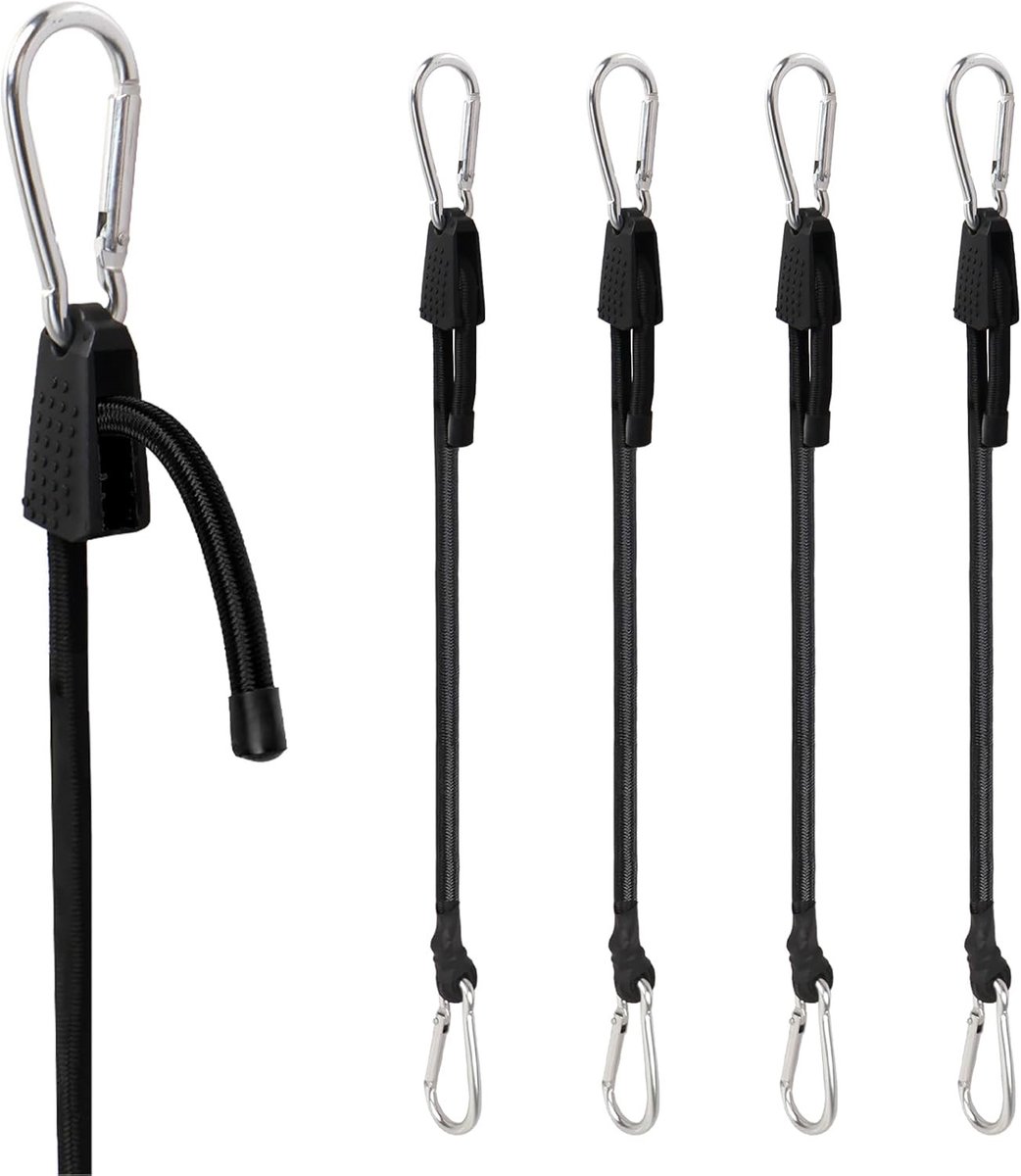 Bungee Koorden met Haken - Zwart - Duurzaam en Rekbaar - Ideaal voor Camping en Outdoor - Set van 4 Stuks