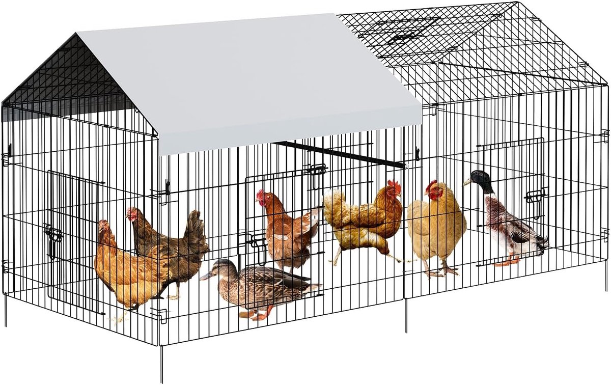 Metalen Kippenhok met Waterdichte & UV-bestendige Hoes – Kippenren – Pluimvee Kooi – Draagbaar Buitenverblijf – Voor Tuin, Achtertuin & Boerderij – 220 x 100 x 100 cm