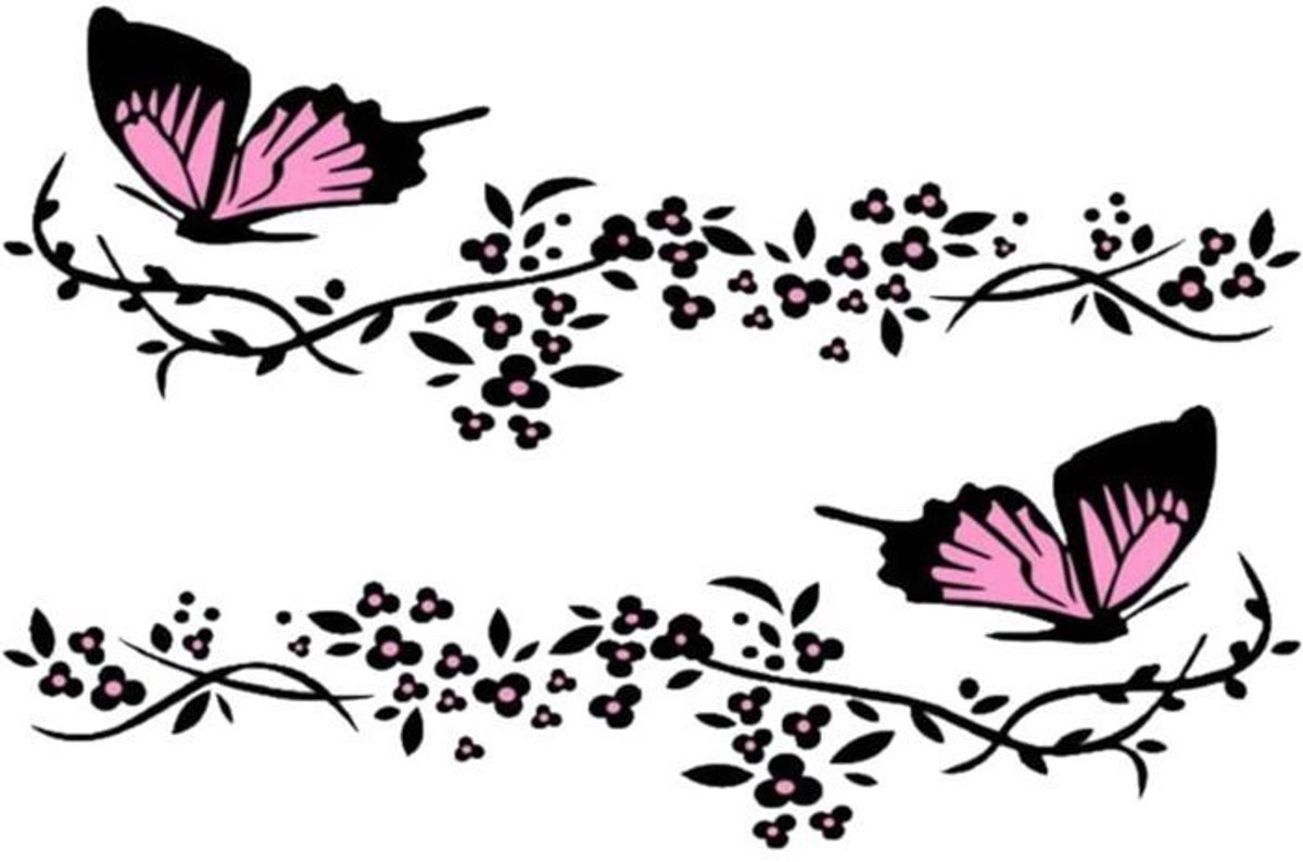 LISM-Autostickers - Groot - Vlinderbloem - Zwart - Roze - 2 vellen