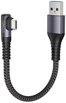 CONMDEX Haakse USB C naar USB A Kabel 30cm - 10Gbps USB 3.1 Gen 2 Korte Kabel - 90 Graden Snellaadkabel 3.1A QC 3.0 Nylon Gevlochten - voor Android Auto, CarPlay, iPhone 18 17 Pro Max, Samsung Galaxy S26 S25, Draagbare SSD - Ruimtegrijs
