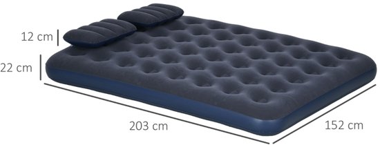 Luchtbed 203x152 cm - Dubbele Luchtmatras met Handpomp - 2 Hoofdkussens - Zonder matras - Blauw — afbeelding 3