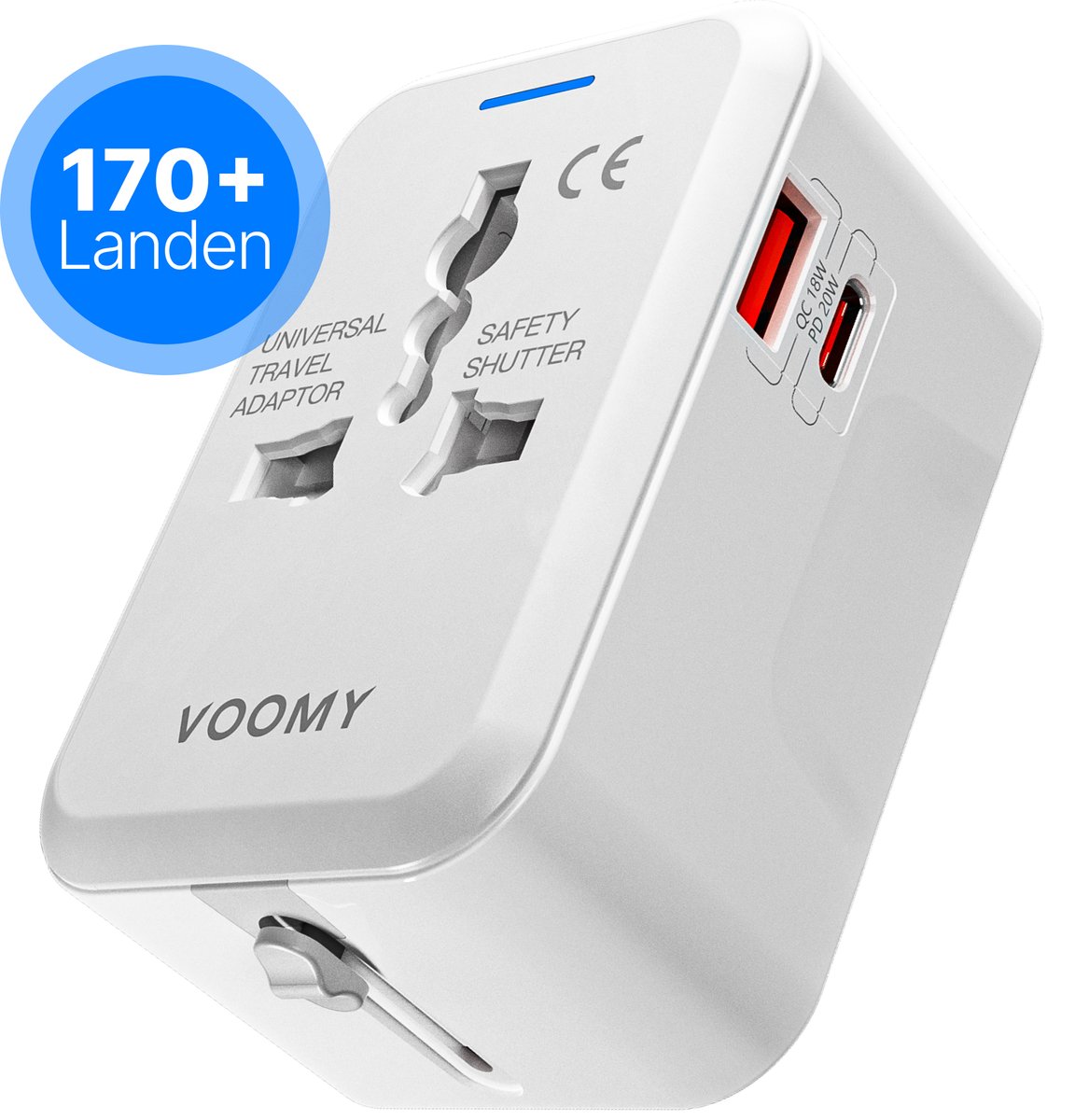 Bol.com Voomy 20W Universele Wereldstekker - 170+ landen - USB-C Snellader & USB-A Poort - Reisstekker Wereld: Amerika (USA), En... aanbieding