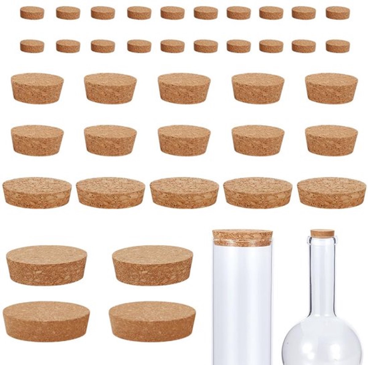 39 stuks 5 maten kurken flessendoppen, glazen flessendoppen, kurken deksels, weckpotten, vaten voor keuken, bruiloft, wijn- en bierknutsels