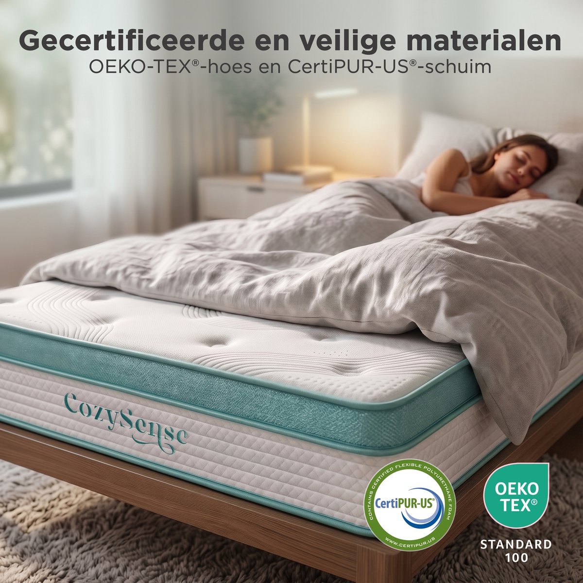 CozySense® Hybride Matras 90x200 cm – Eenpersoons Pocketvering – Traagschuim & Koudschuim – 7-Zones – 25 cm Dik – Medium thumbnail 6