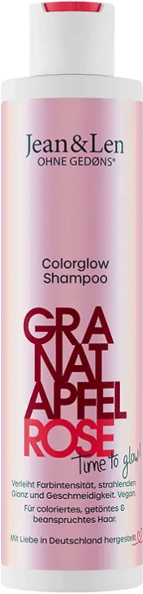 Jean & Len Shampoo met Granaatappel & Roos 300 ml - voor gekleurd haar, vegan, dierproefvrij, zonder siliconen, voor normaal tot droog haar