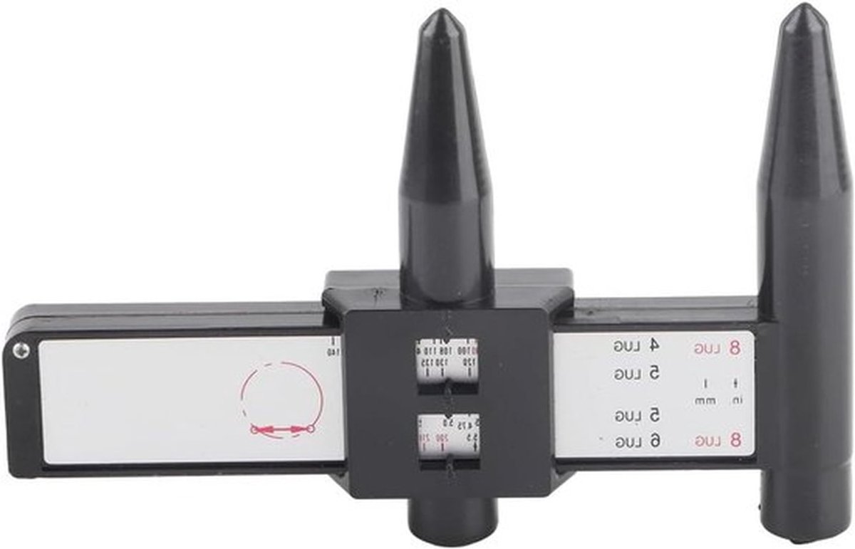 Meetgereedschap voor velgschroefpatroon - PCD-liniaal - Verschuifbare meetmeter - Auto-onderhoud - Nauwkeurige meting - Geschikt voor auto's - Zwart metaal - 4, 5, 6, 8 tabbladen - Ideaal hulpmiddel