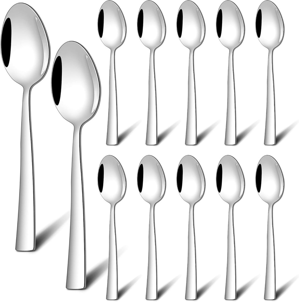 Eetlepels Set van 12, 19,5 cm Roestvrij Staal, Hoogglans Gepolijst, Ideaal voor Soep en Muesli, Perfect voor Thuis en Horeca