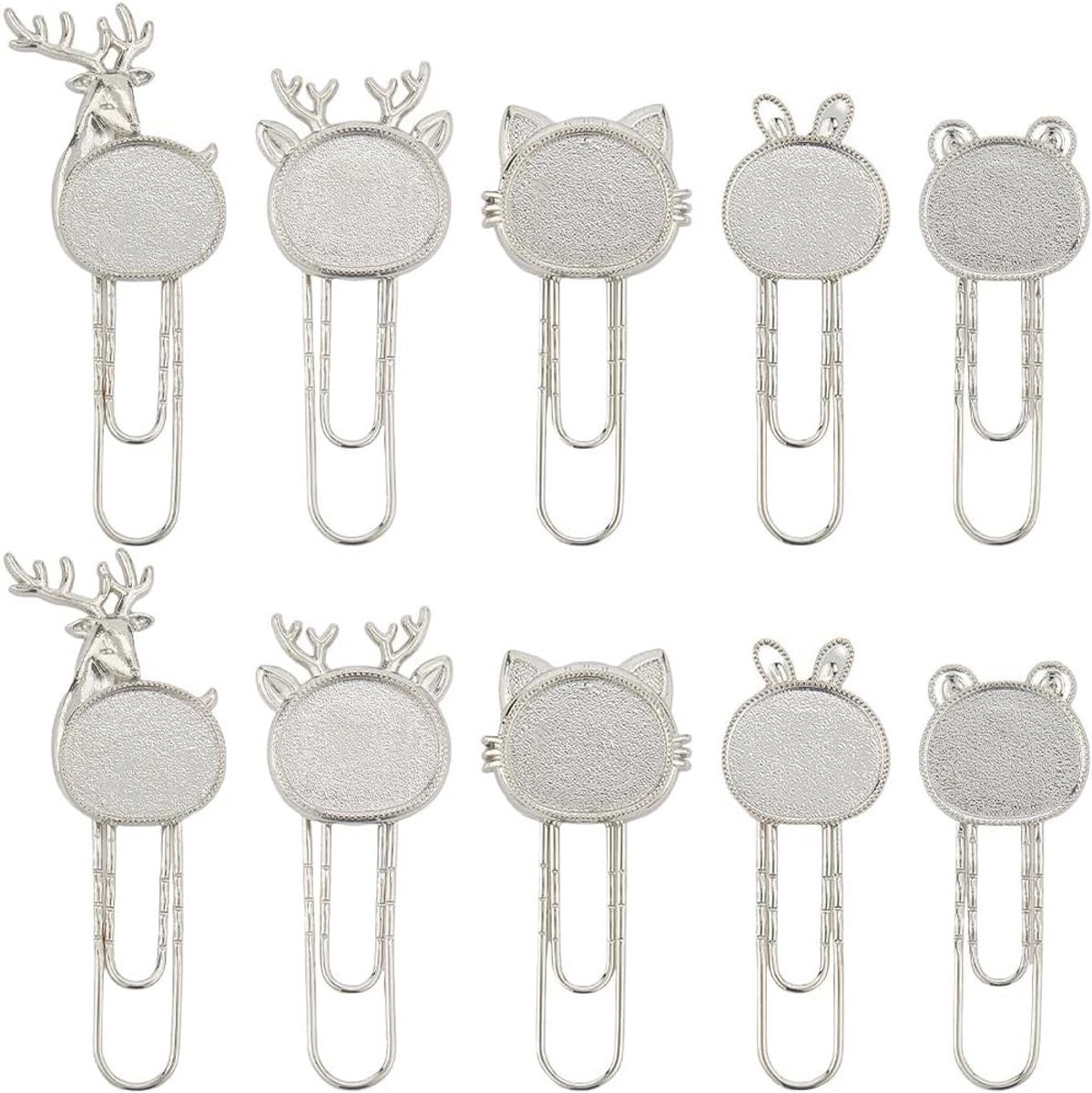 20 Stuks Vintage Boekenleggers in 5 Stijlen - Antiek Zilver Metaal met Dierenmotieven voor Volwassenen - Retro Cabochon Boekmarkers met Lege Bezel Instellingen