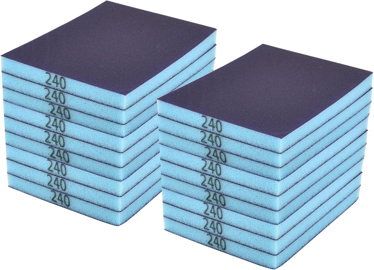 Set van 18 Schuur Sponsen, 240 Grit, Zachte Schuurblokken voor Hout, Kunststof en Metaal, Herbruikbare en Wasbare Schuurpads voor Nat en Droog Gebruik