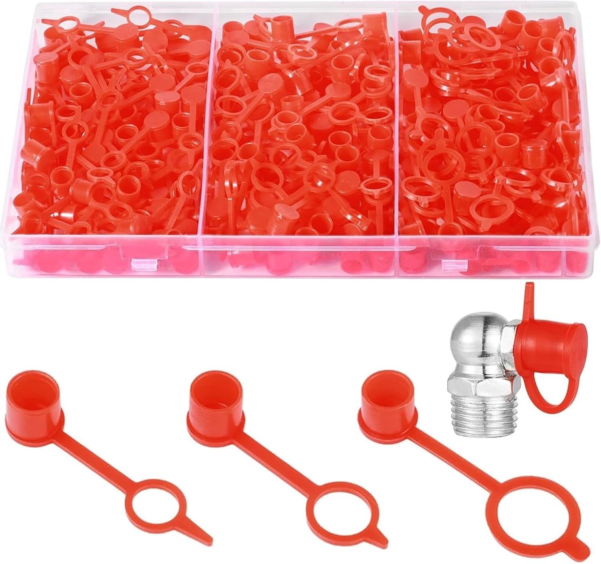 210 Stuks Beschermende Deksel voor Vetnippels, Waterdichte Plastic Caps in 3 Maten M6 M8 M10, Inclusief Transparante Opbergdoos voor Vetfittingen en Onderhoud