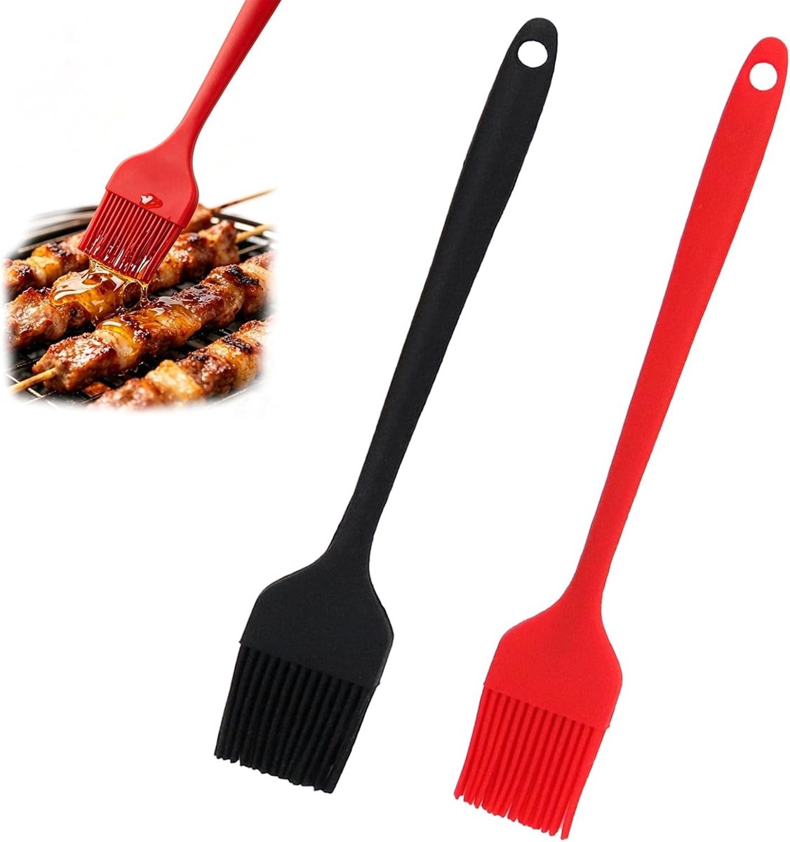 Set van 2 hittebestendige siliconen bakkwasten, BPA-vrij en vaatwasmachinebestendig voor bakken en grillen (rood + zwart, klein + klein)